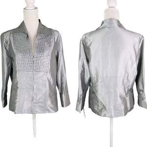 Vintage Piano Blouse Large Silver Zip Up Beaded Top New